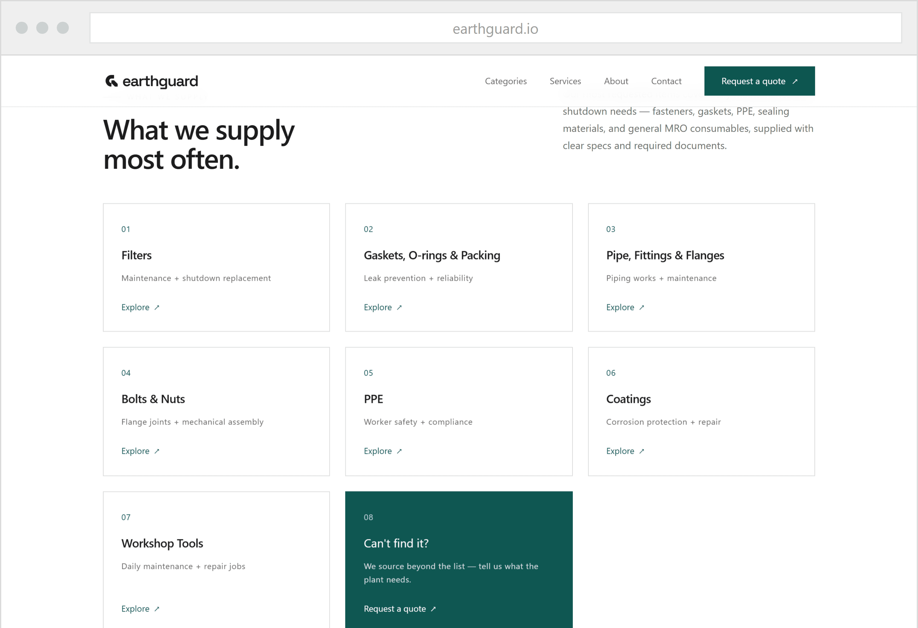 Earth Guard’s seven-category product system